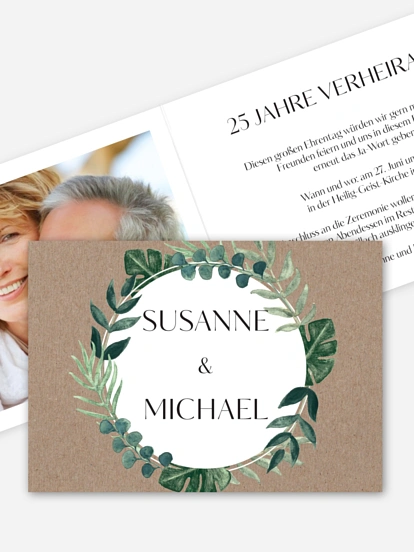 Einladung zur Silberhochzeit Greenery Leaves