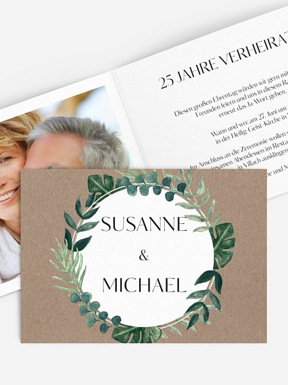 Einladung zur Silberhochzeit Greenery Leaves