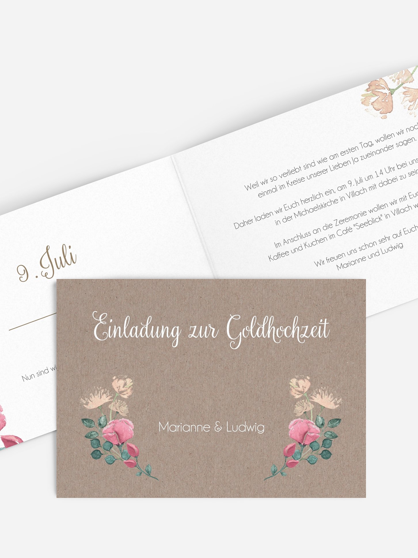 Einladung zur Goldenen Hochzeit Vintage Rose