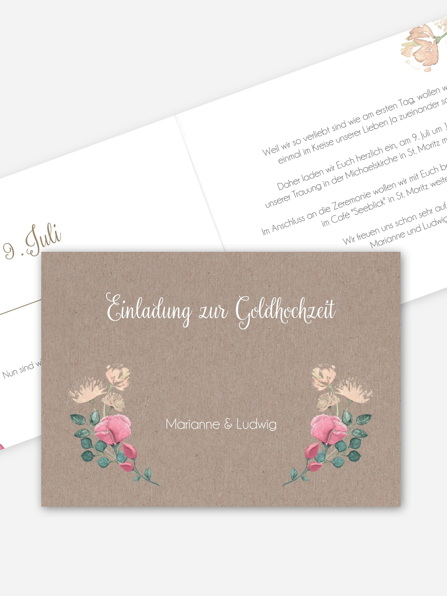 Einladung zur Goldenen Hochzeit Vintage Rose
