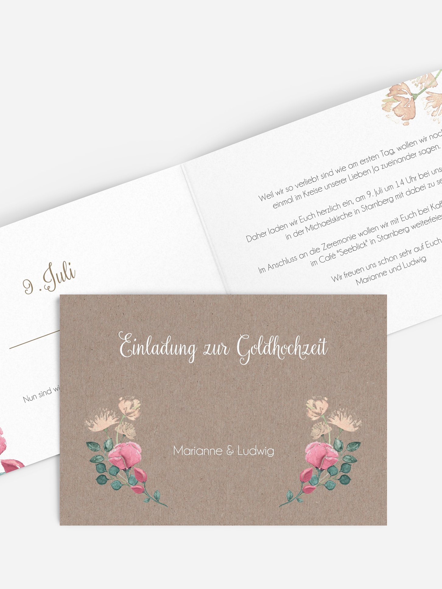 Einladung zur Goldenen Hochzeit Vintage Rose