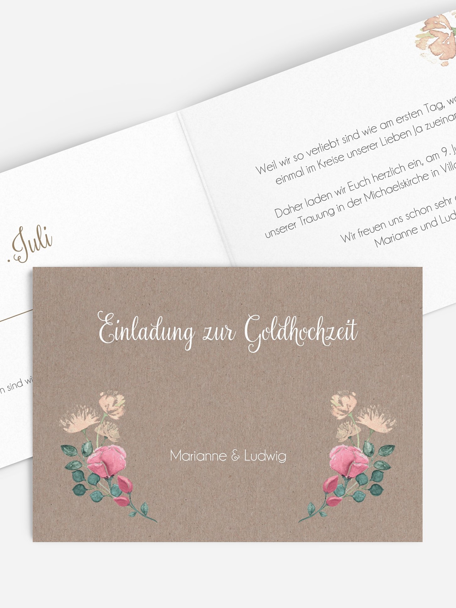 Einladung zur Goldenen Hochzeit Vintage Rose