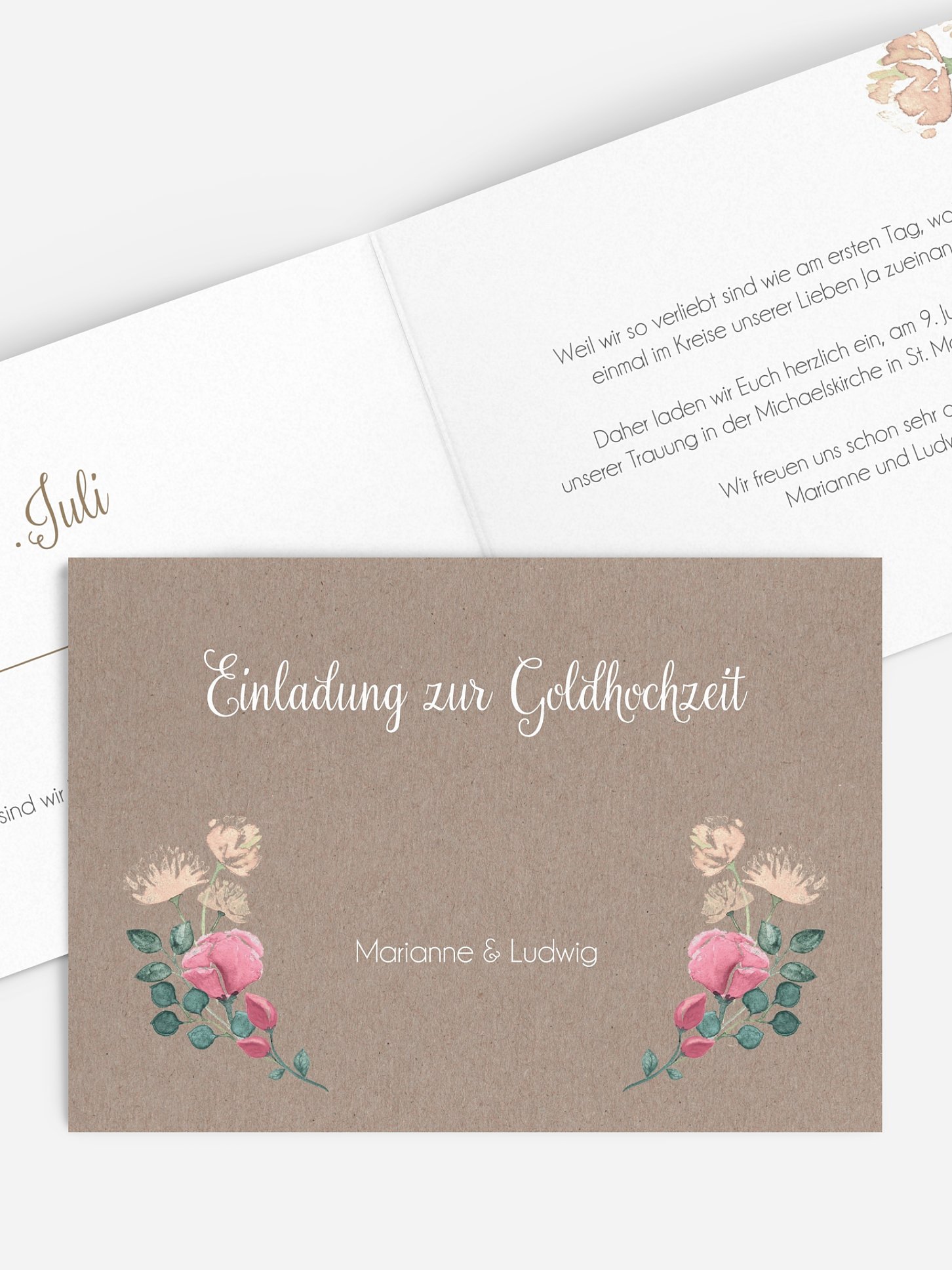 Einladung zur Goldenen Hochzeit Vintage Rose