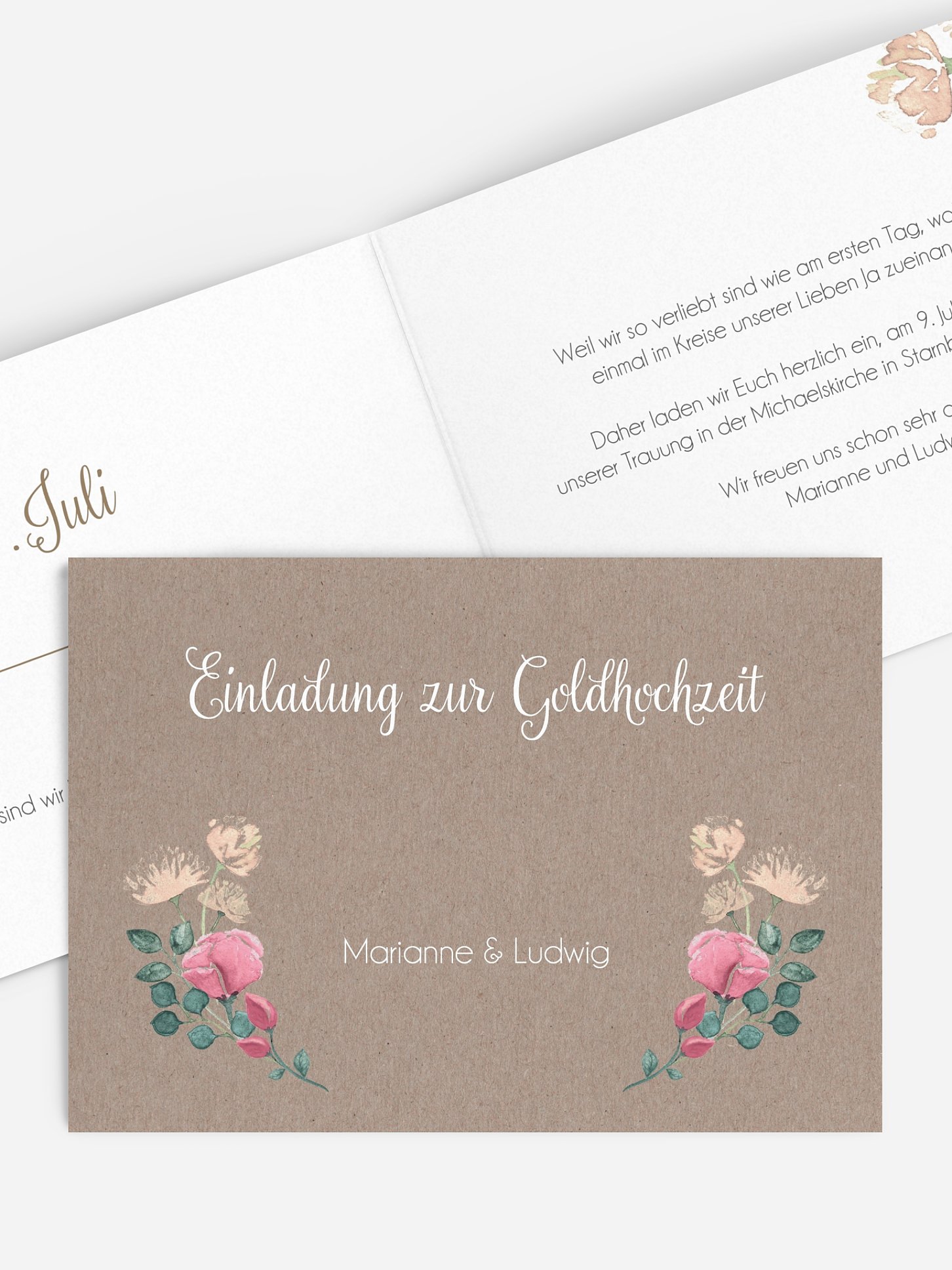 Einladung zur Goldenen Hochzeit Vintage Rose