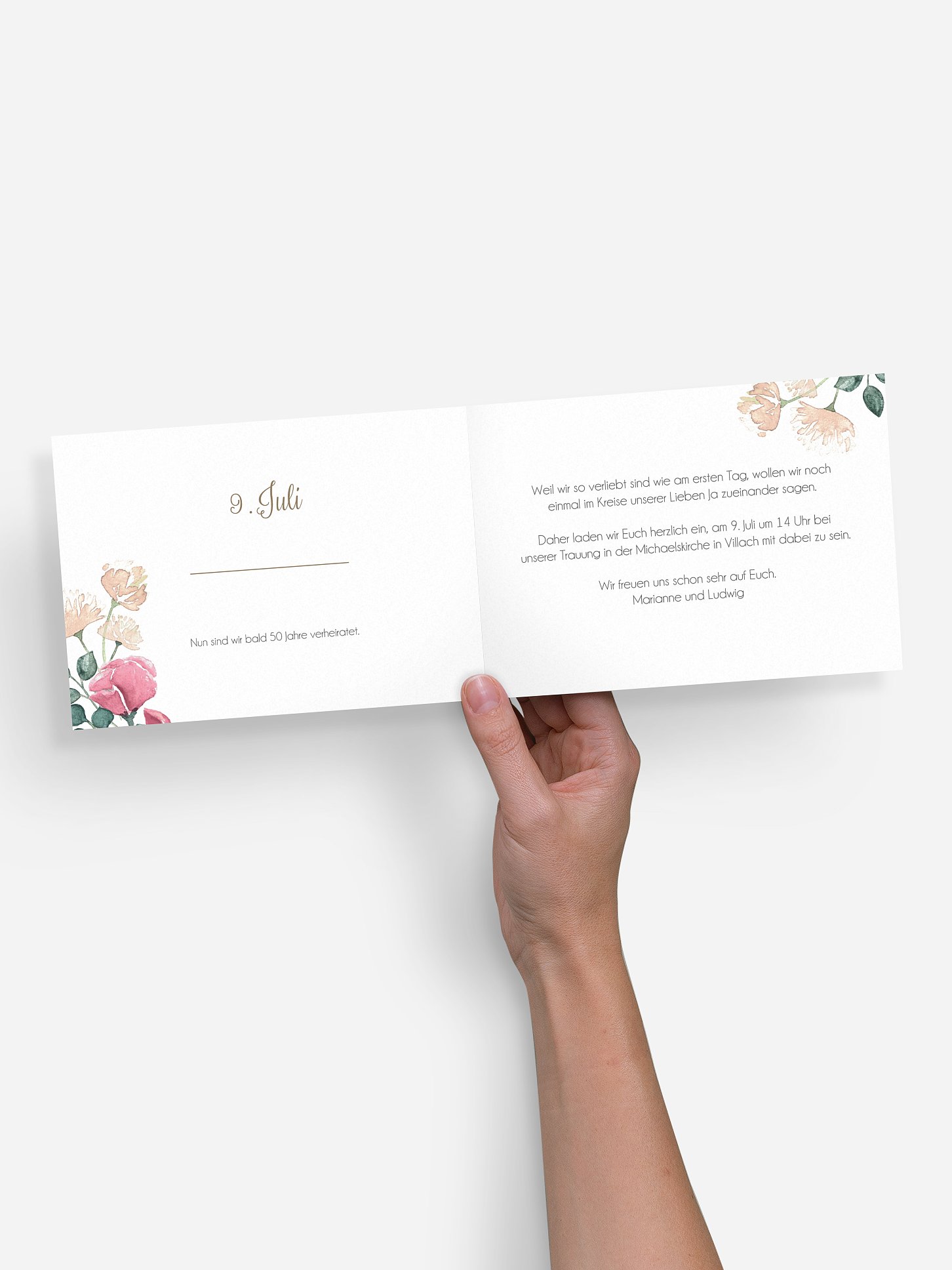 Einladung zur Goldenen Hochzeit Vintage Rose