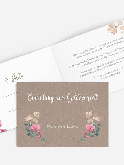 Einladung zur Goldenen Hochzeit Vintage Rose