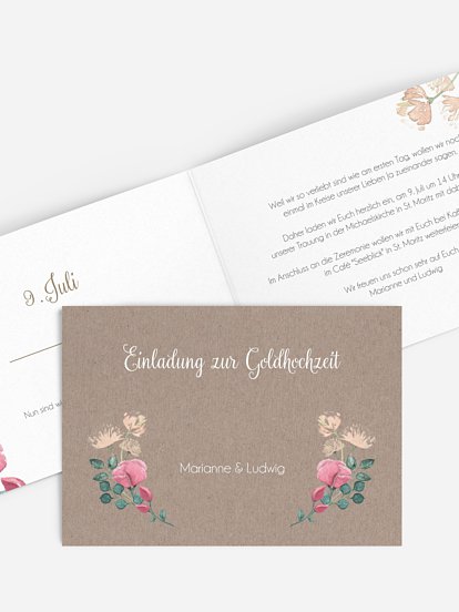 Einladung zur Goldenen Hochzeit Vintage Rose