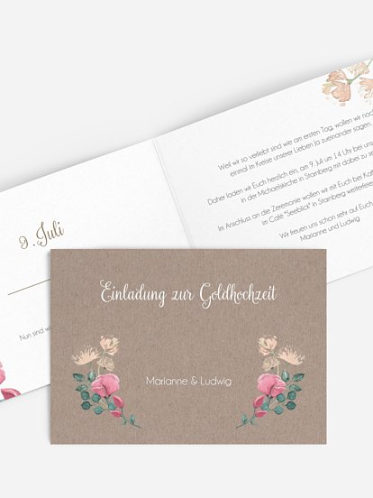 Einladung zur Goldenen Hochzeit Vintage Rose