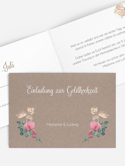 Einladung zur Goldenen Hochzeit Vintage Rose