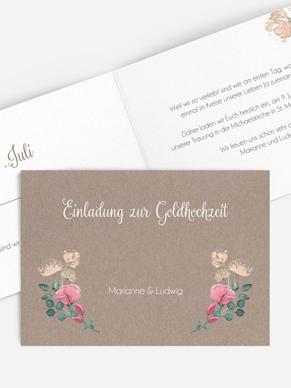 Einladung zur Goldenen Hochzeit Vintage Rose