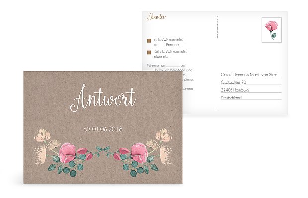 Antwortkarte Hochzeit Vintage Rose