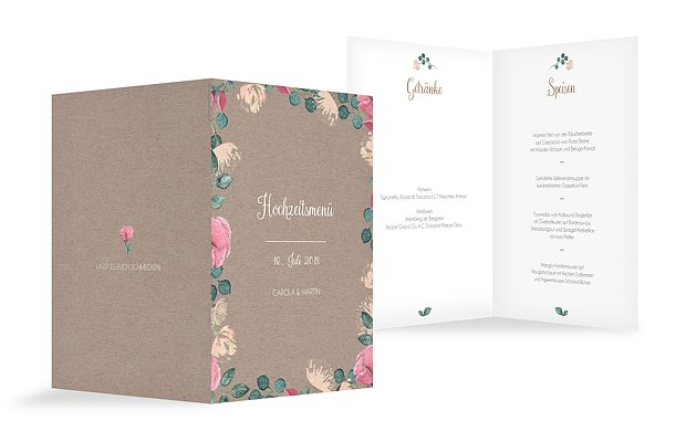 Menükarte Hochzeit Vintage Rose