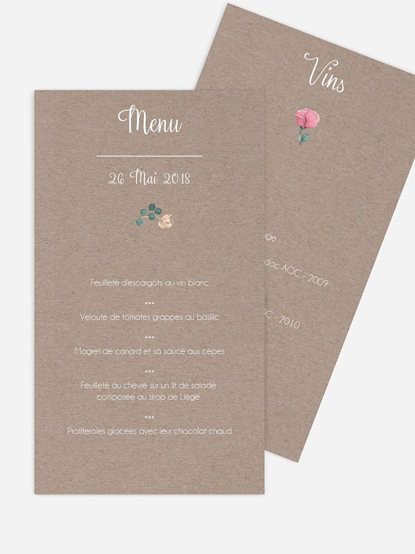 Menu mariage Jardin vintage