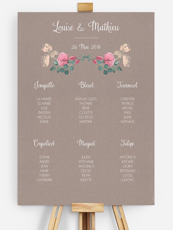 Poster plan de table mariage Jardin vintage