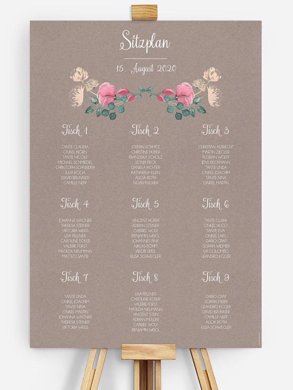 Sitzplan Plakat Vintage Rose