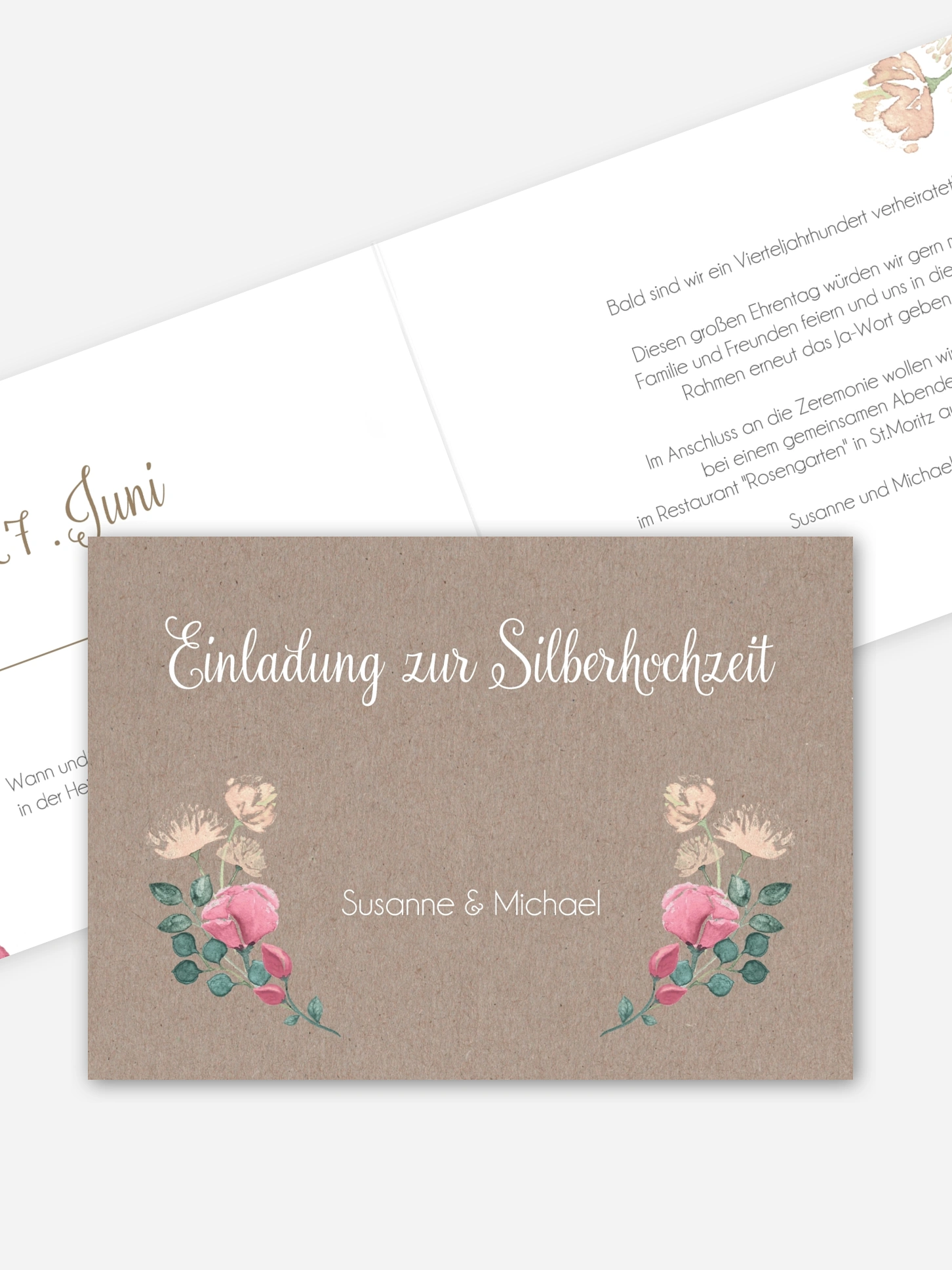 Einladung zur Silberhochzeit Vintage Rose