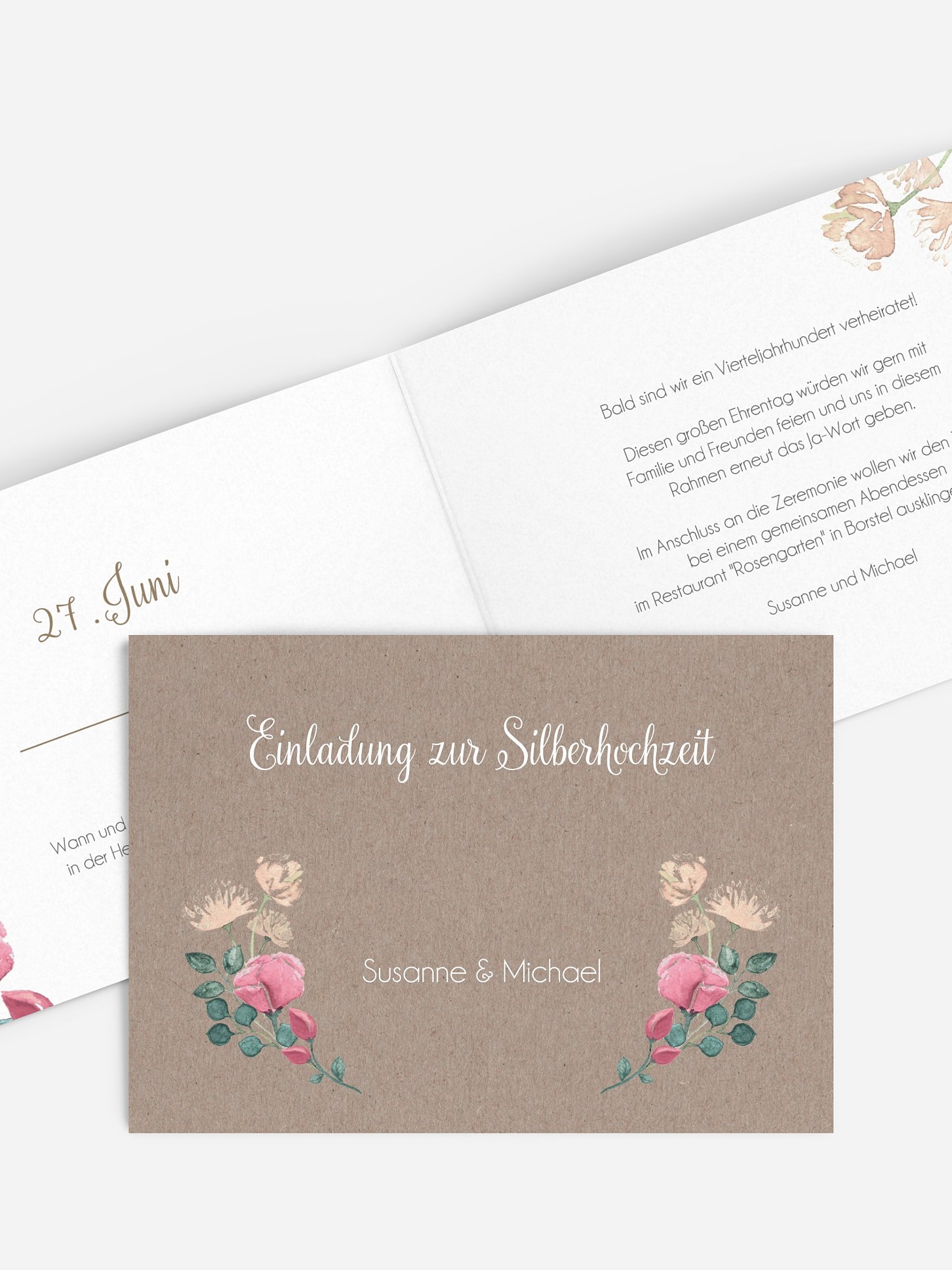 Einladung zur Silberhochzeit Vintage Rose