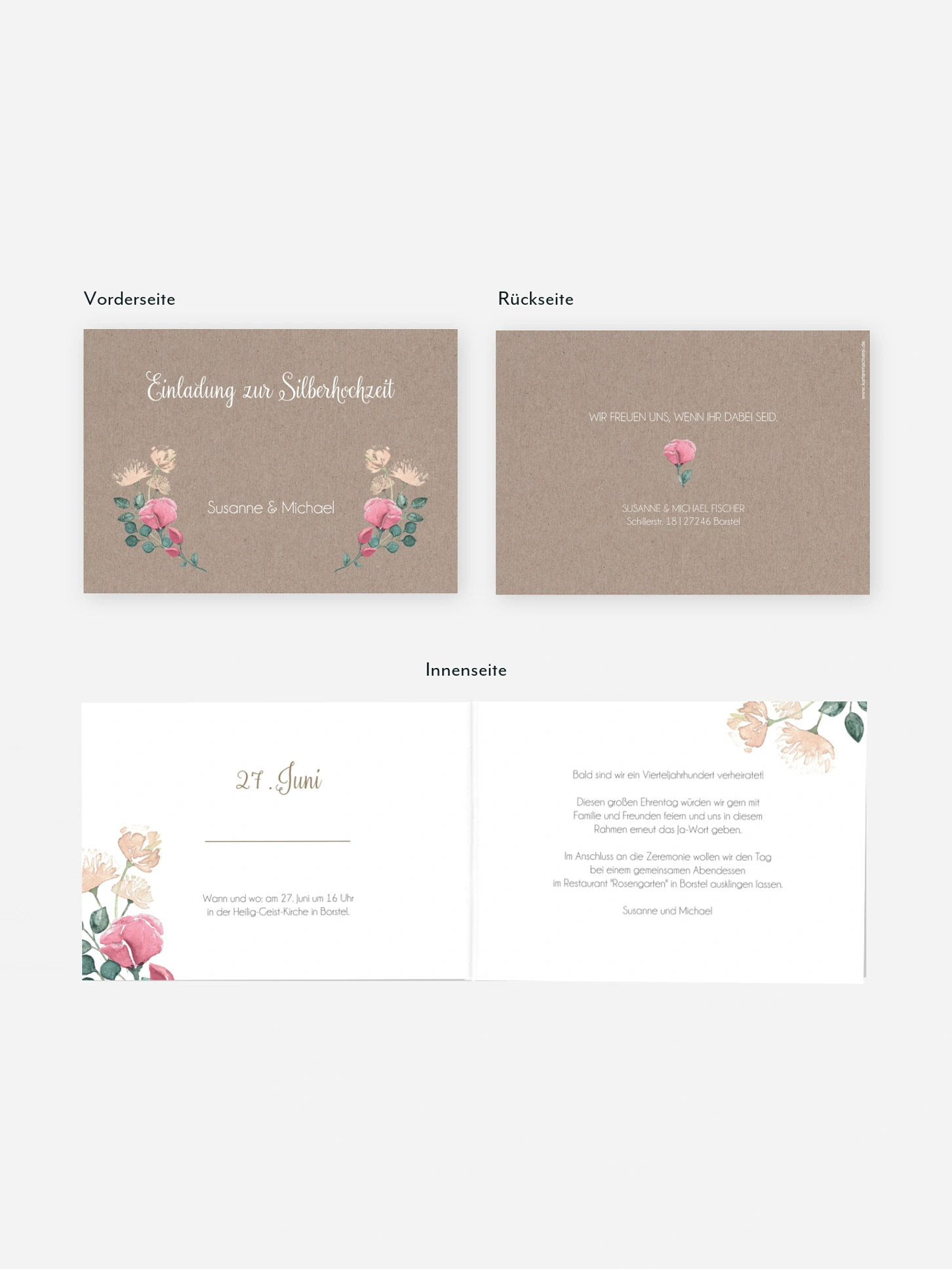 Einladung zur Silberhochzeit Vintage Rose