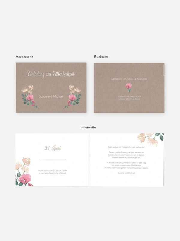 Einladung zur Silberhochzeit Vintage Rose