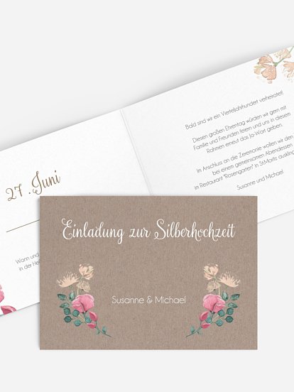 Einladung zur Silberhochzeit Vintage Rose