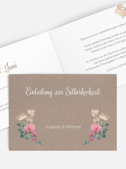 Einladung zur Silberhochzeit Vintage Rose