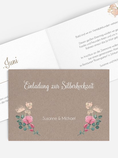 Einladung zur Silberhochzeit Vintage Rose