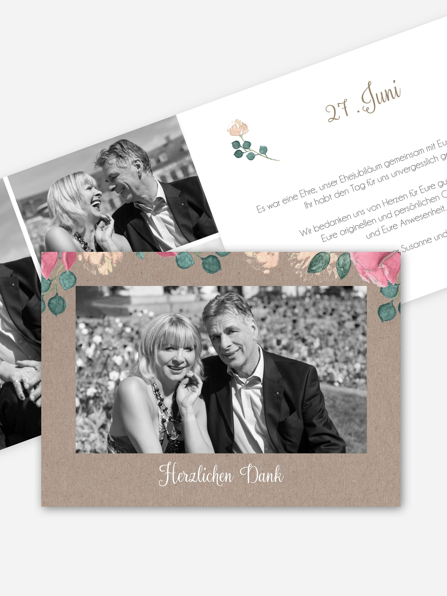 Danksagung zur Silberhochzeit Vintage Rose