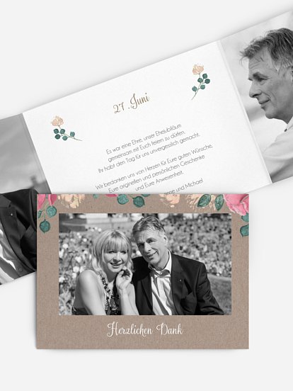 Danksagung zur Silberhochzeit Vintage Rose