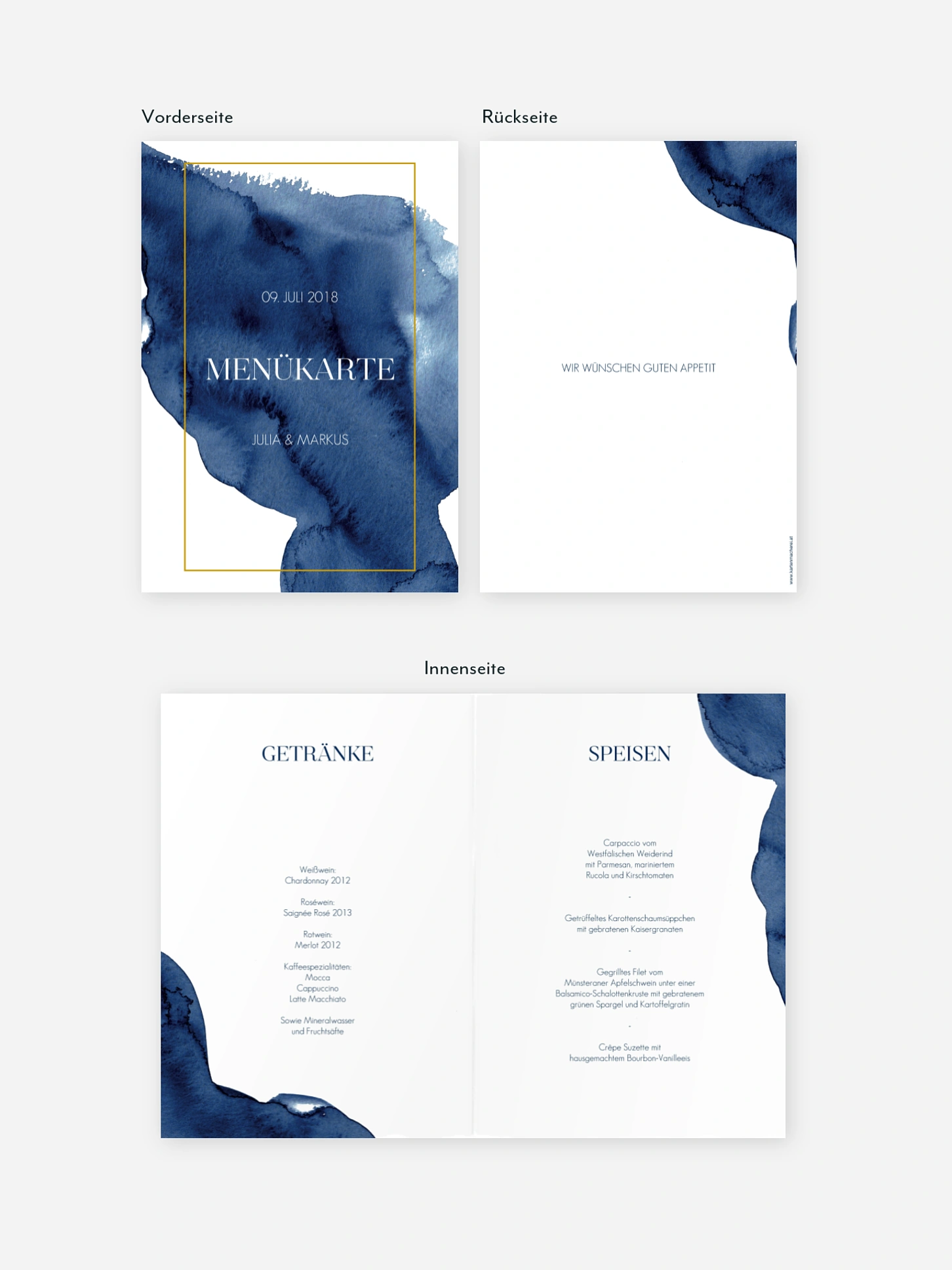 Menükarte Hochzeit Modern Aquarelle