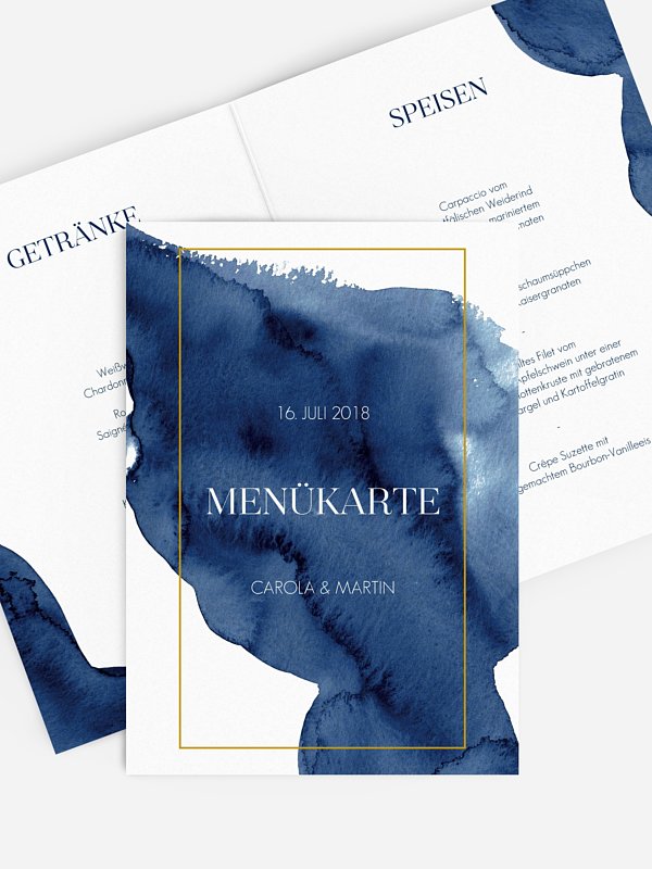 Menükarte Hochzeit Modern Aquarelle