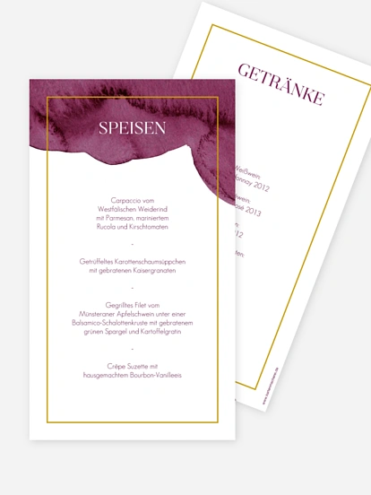 Menükarte Hochzeit Modern Aquarelle