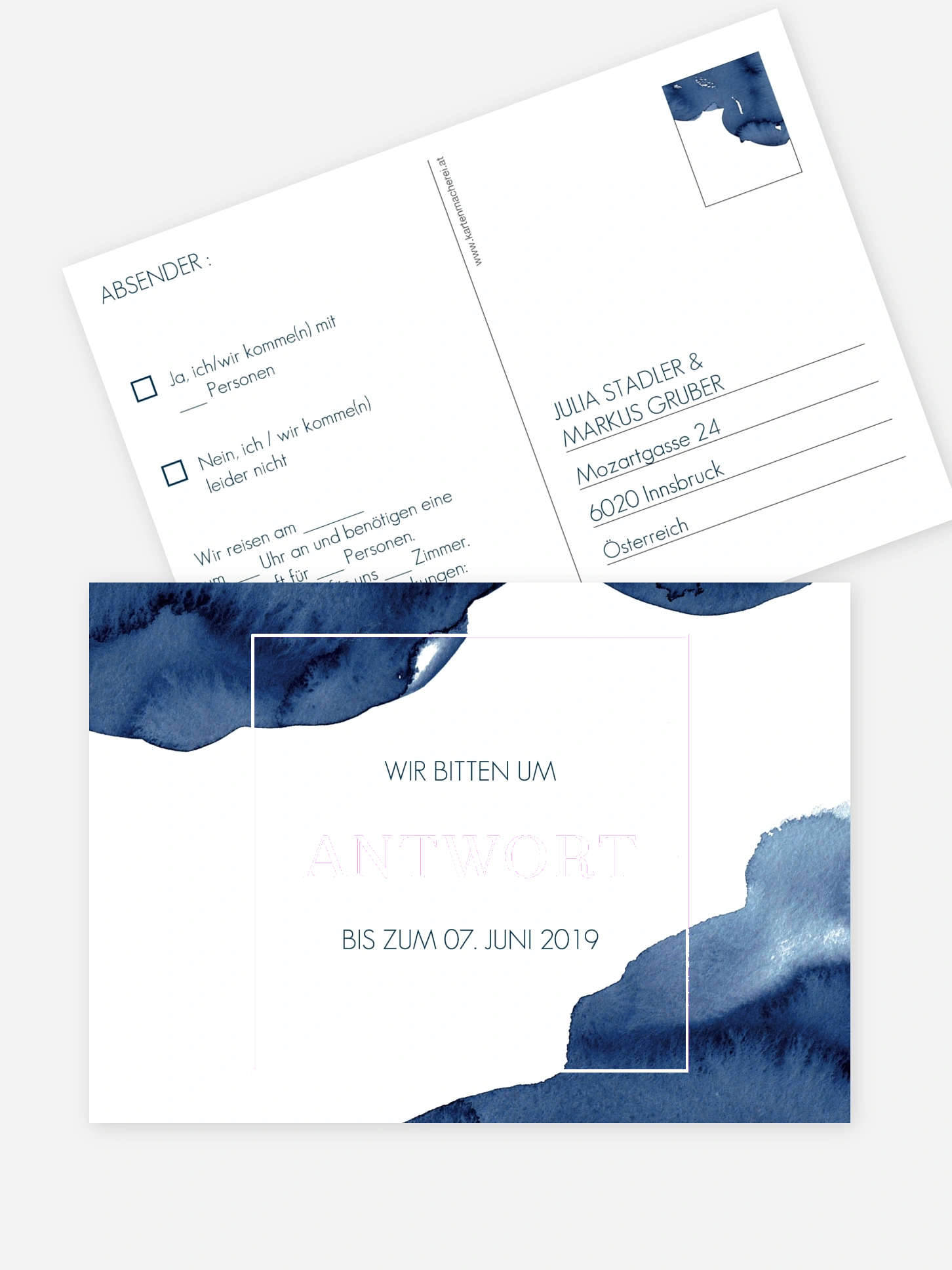 Antwortkarte Hochzeit Modern Aquarelle Premium