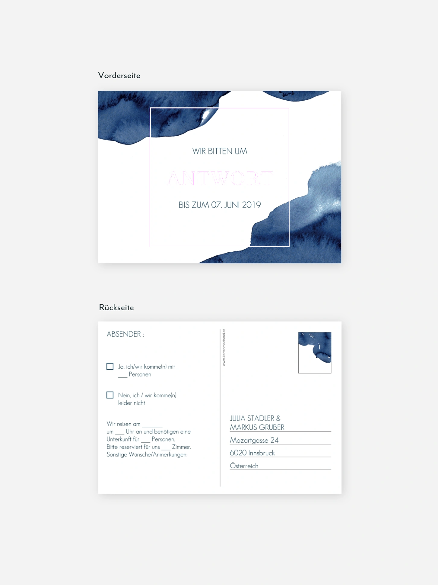 Antwortkarte Hochzeit Modern Aquarelle Premium