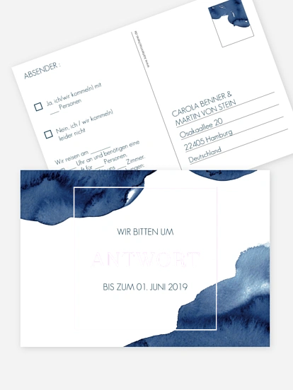 Antwortkarte Hochzeit Modern Aquarelle Premium