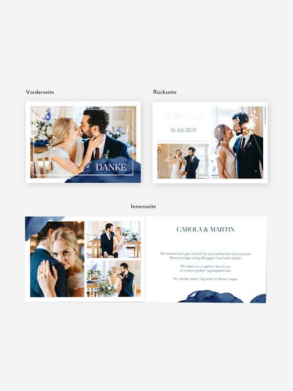 Dankeskarte Hochzeit Modern Aquarelle Premium