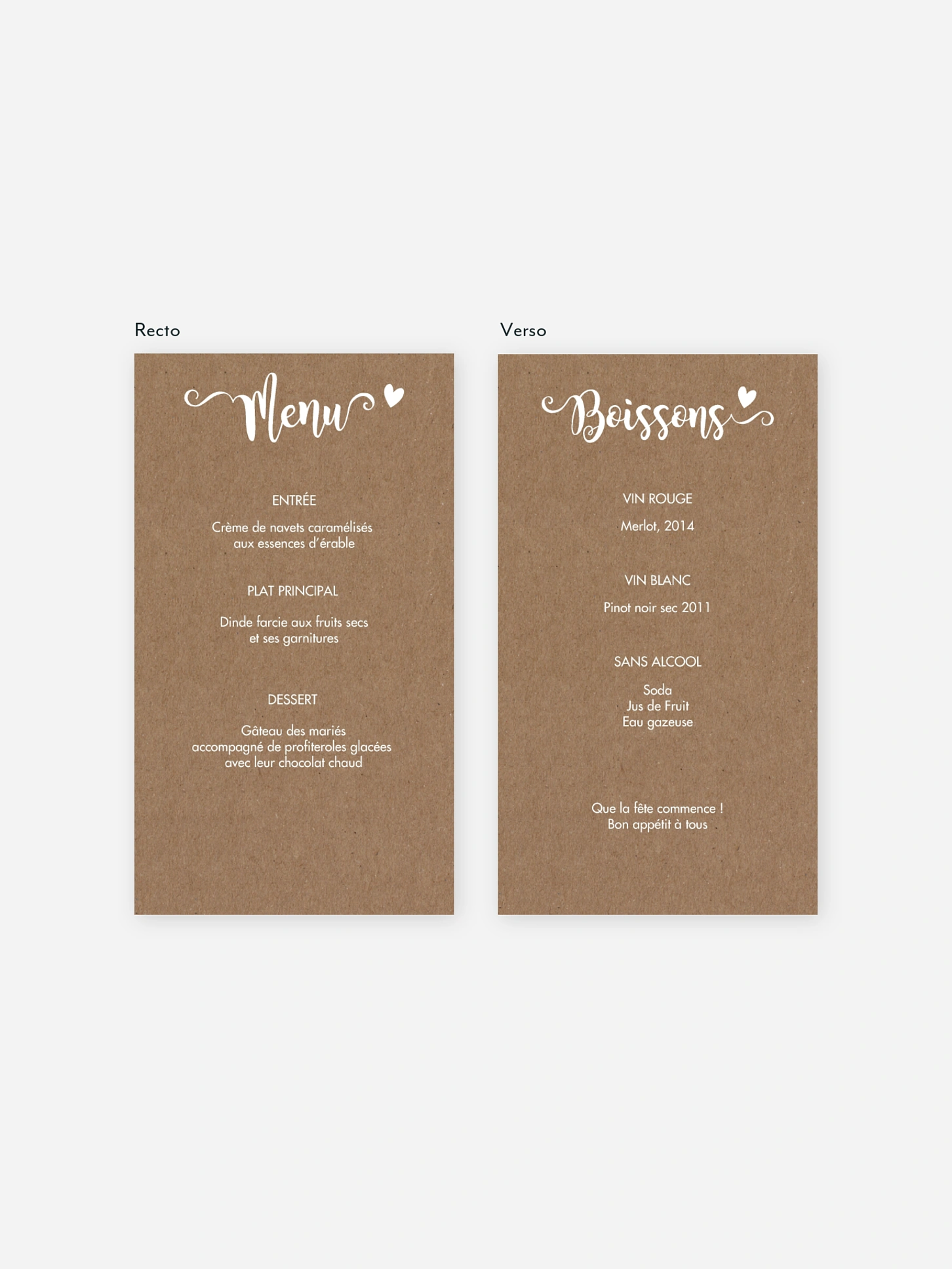 Menu mariage Wild Love