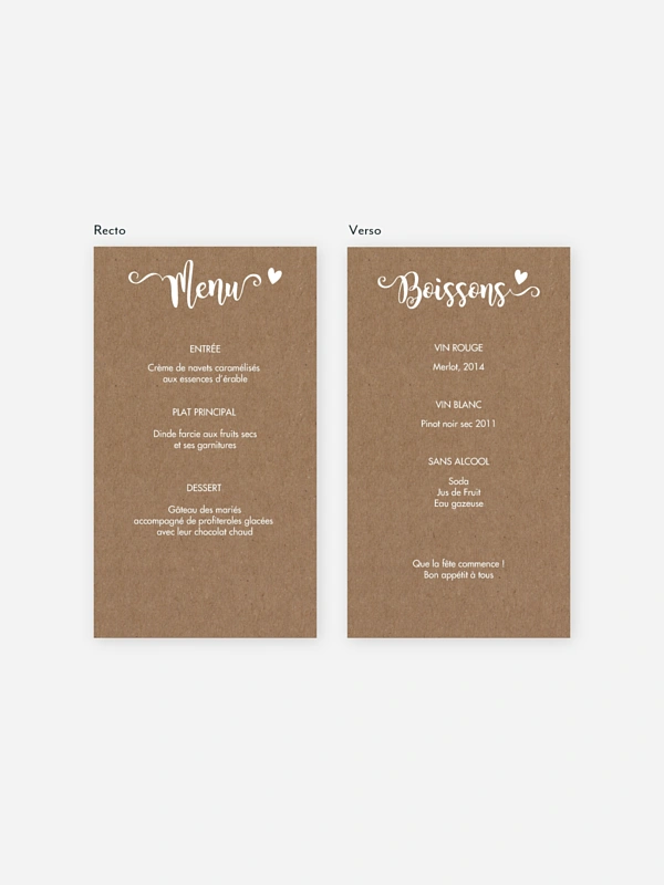 Menu mariage Wild Love