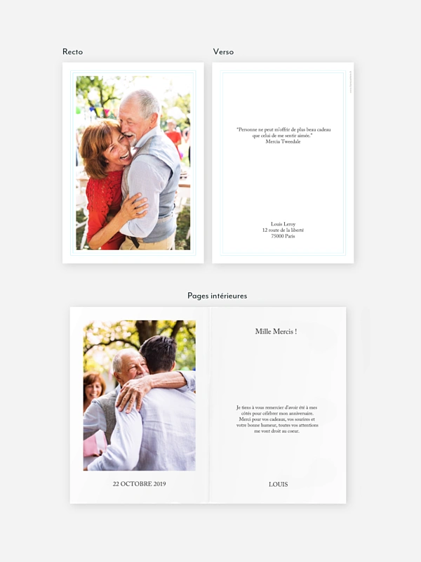 Carte remerciement anniversaire Golden Love Premium