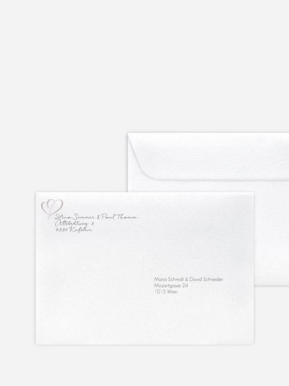 Bedruckter Briefumschlag Hochzeit Herz an Herz