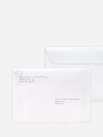 Bedruckter Briefumschlag Hochzeit Herz an Herz