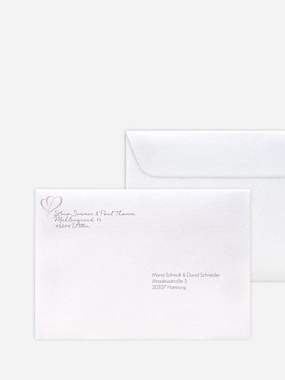 Bedruckter Briefumschlag Hochzeit Herz an Herz