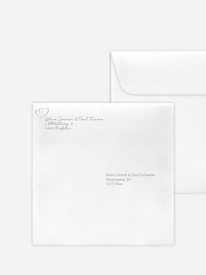 Bedruckter Briefumschlag Hochzeit Herz an Herz