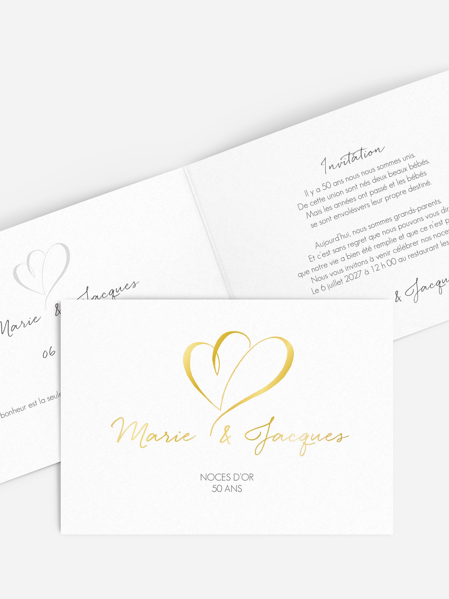 Invitation anniversaire mariage 50 ans Coeur à coeur