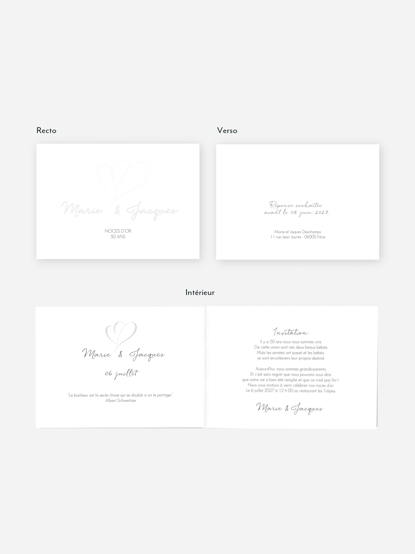 Invitation anniversaire mariage 50 ans Coeur à coeur
