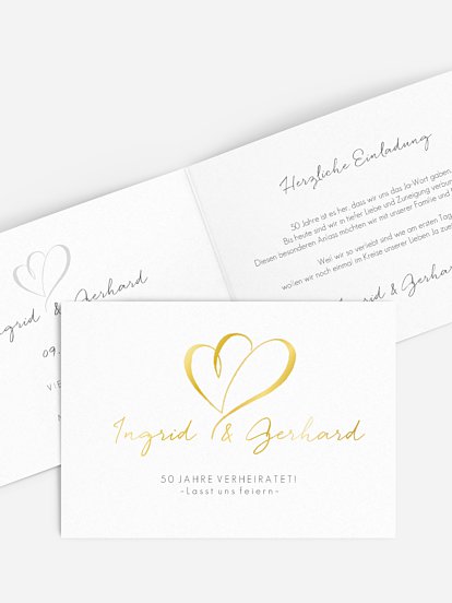 Einladung zur Goldenen Hochzeit Herz an Herz