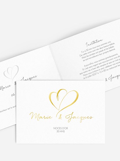 Invitation anniversaire mariage 50 ans Coeur à coeur