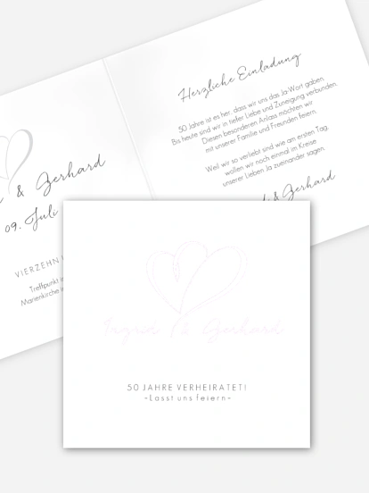 Einladung zur Goldenen Hochzeit Herz an Herz