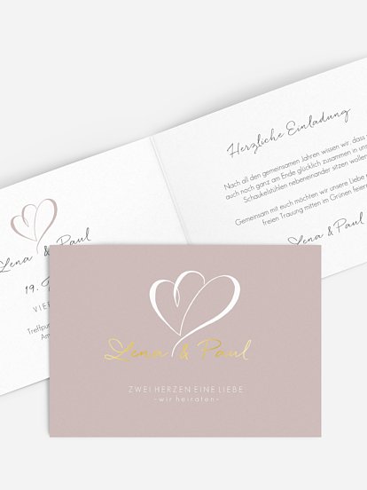 Hochzeitseinladung Herz an Herz