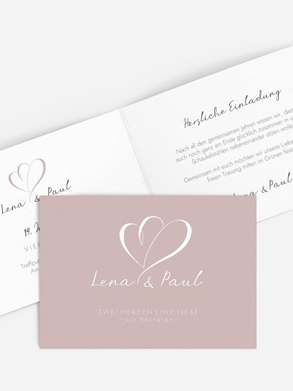 Hochzeitseinladung Herz an Herz
