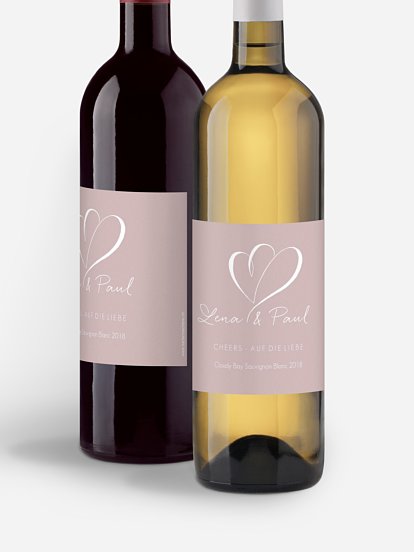 Flaschenetikett Hochzeit Herz an Herz